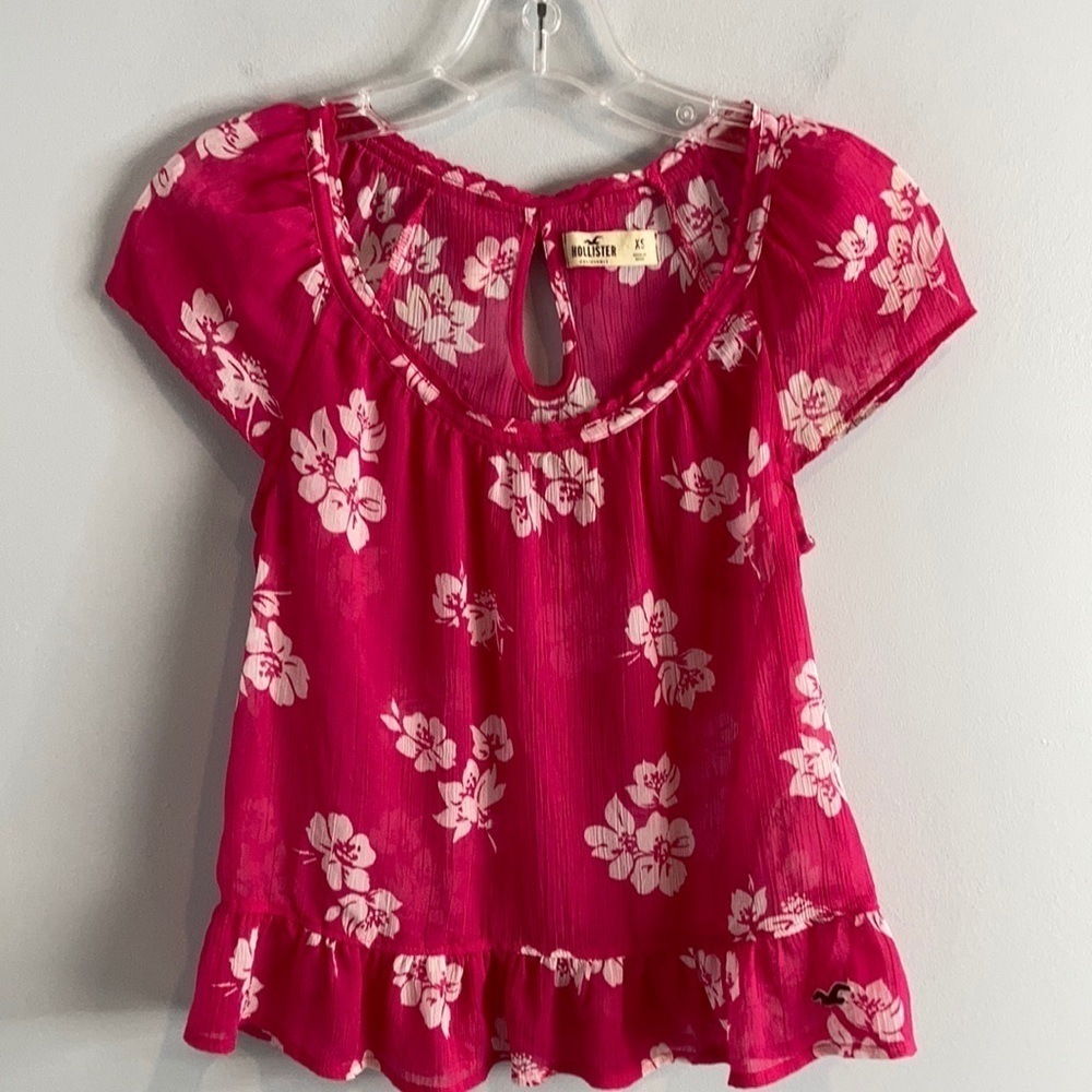 Hollister Pink Floral Sheer Blouse XS